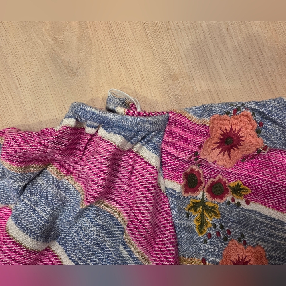 Free People- Pink & Blue Striped Embroidered Boho Romper - Picture 5 of 11